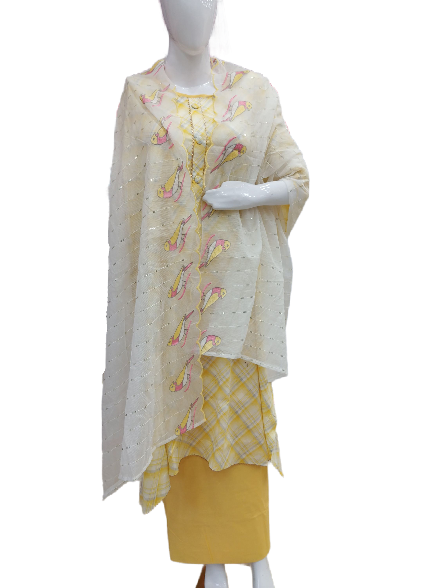 COTTON SUIT WITH DORIA SEQUENCE WORK AND BIRD DESIGN EMBROIDERY