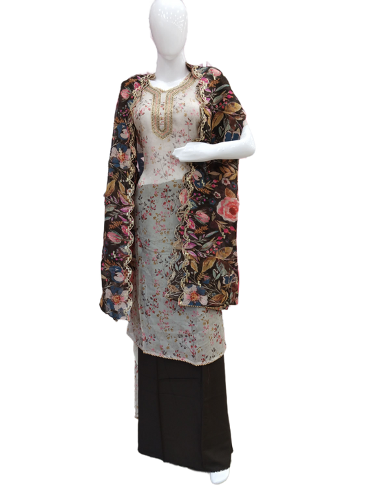 CHIFFON PRINTED SUIT WITH EMBROIDERY WORK ON NECK